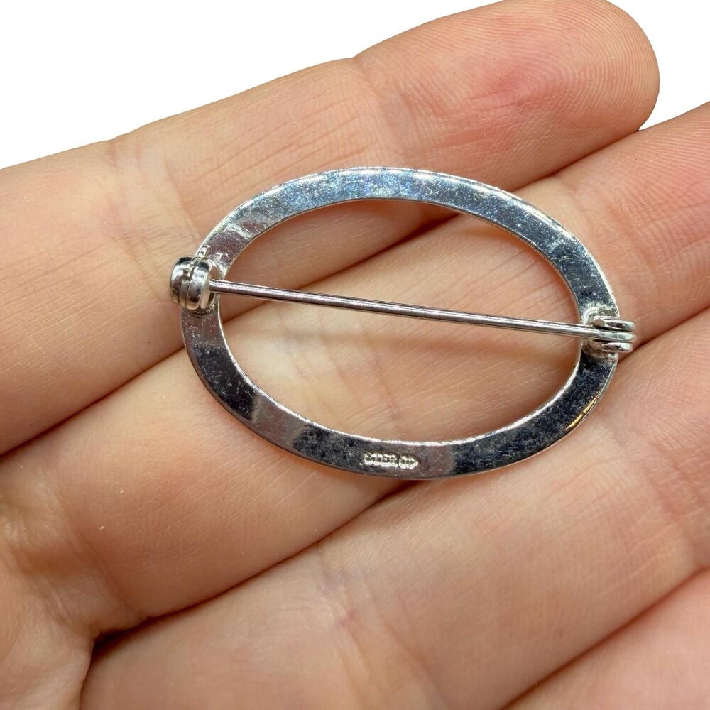 Vintage Jewelry Sterling Silver Oval Pin Brooch - Picture 3 of 3